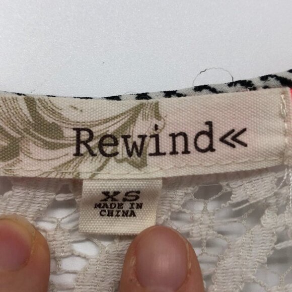 Rewind Creme chevron print peasant blouse with  neon pink pops of color XS - Picture 3 of 15